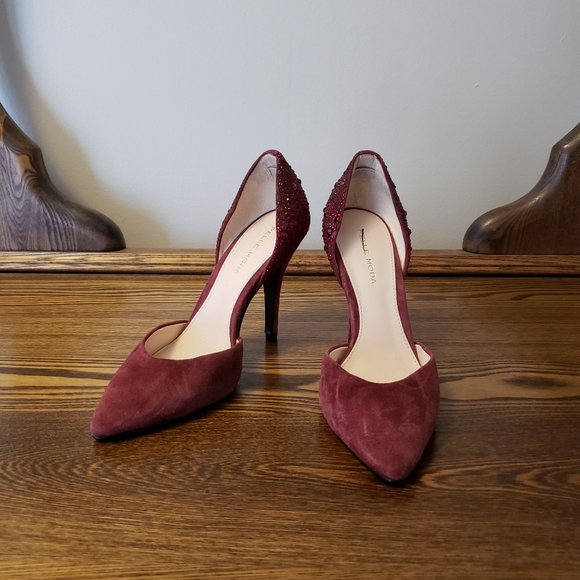 Pelle Moda Burgandy Suede Sparkle Dorsay Heel 5.5M - Picture 1 of 5
